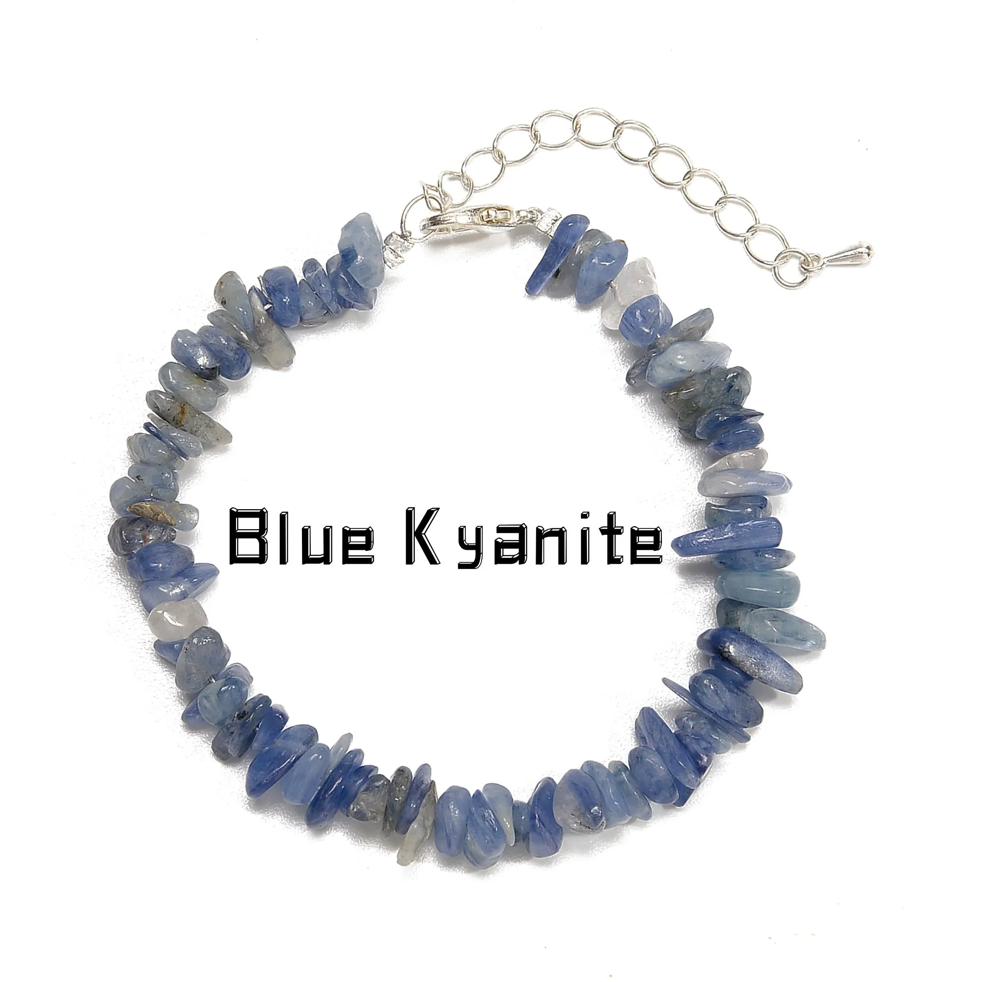 02-Mixed Gemstone Chips Bracelet Silver Plated Clasp Size 5-8mm 7''-8.5''Length