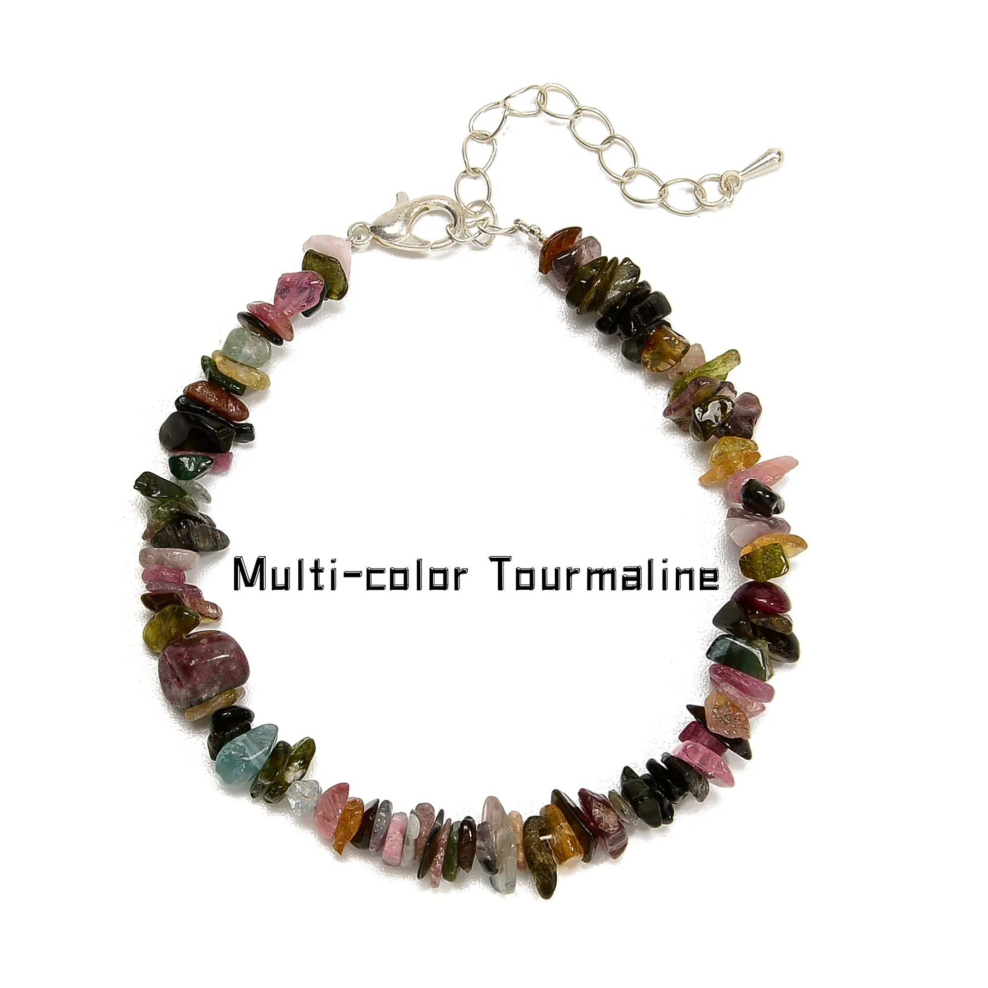 02-Mixed Gemstone Chips Bracelet Silver Plated Clasp Size 5-8mm 7''-8.5''Length