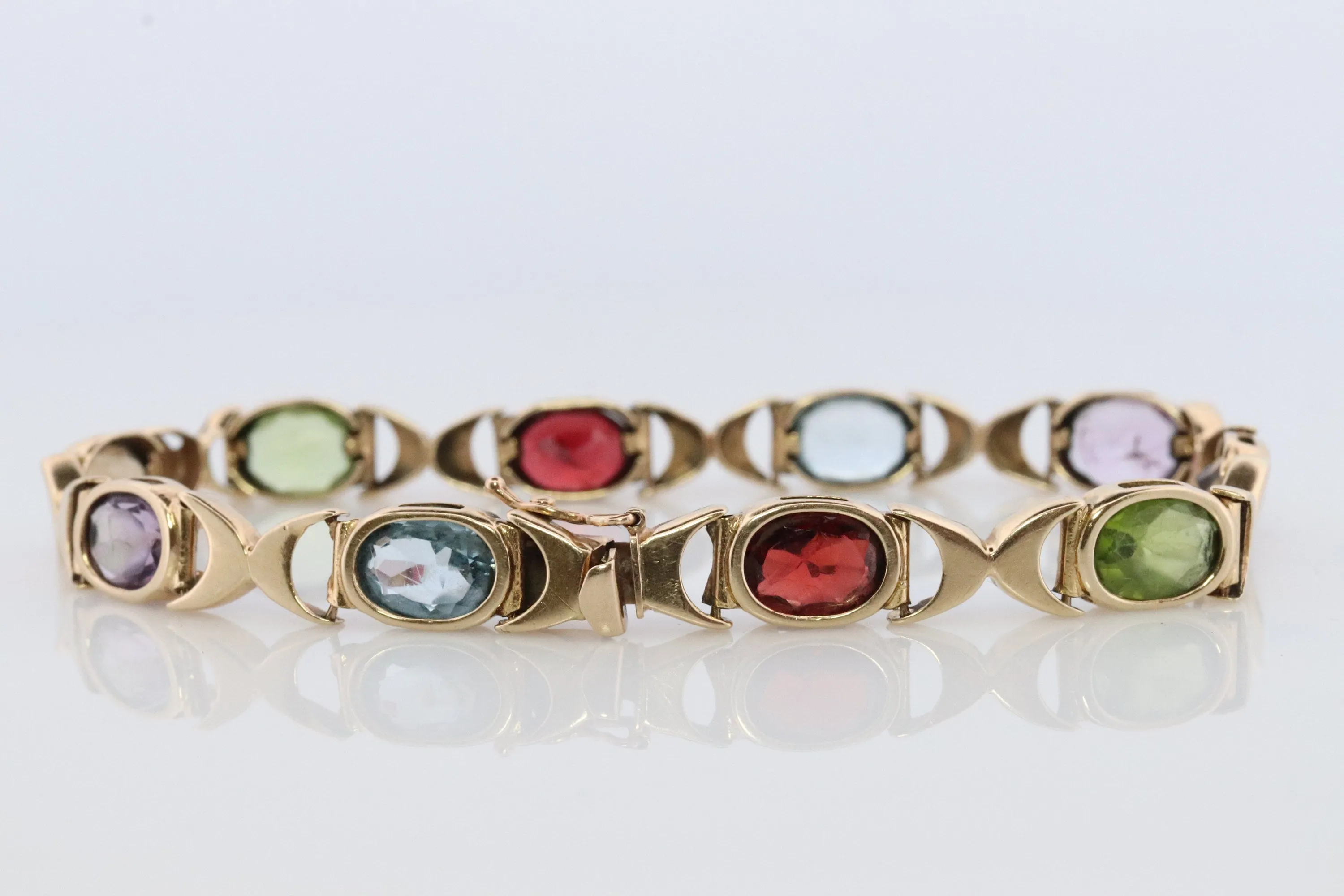 14k Multi-Color Gem XOXO Chain Bracelet.  14k Chain Bezel Bracelet. Citrine Amethyst Garnet Peridot