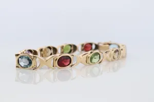 14k Multi-Color Gem XOXO Chain Bracelet.  14k Chain Bezel Bracelet. Citrine Amethyst Garnet Peridot