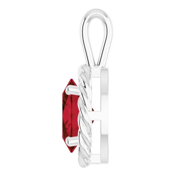 14K White Natural Mozambique Garnet Rope Pendant