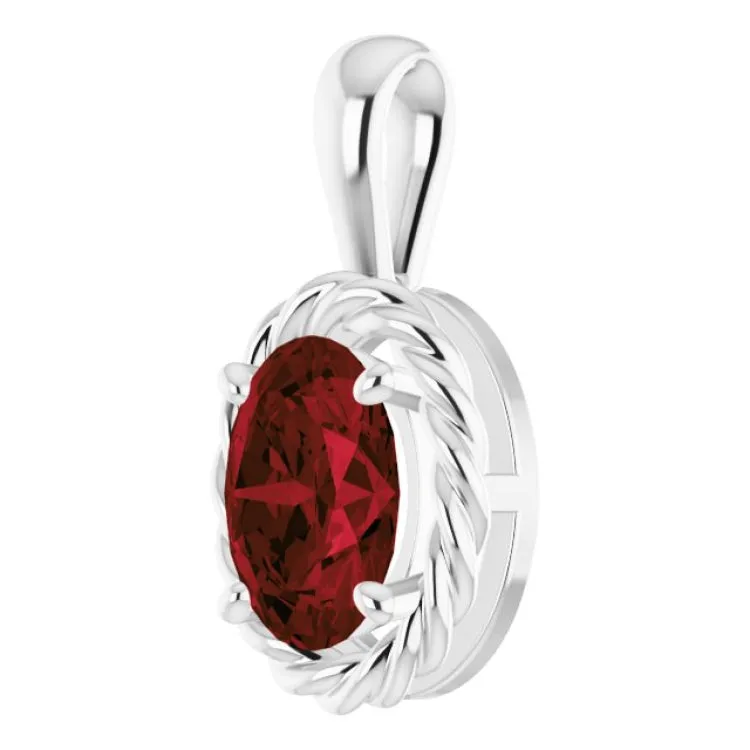 14K White Natural Mozambique Garnet Rope Pendant