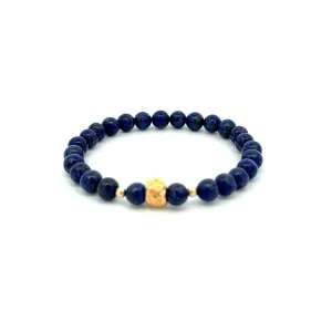 18K Gold Money Bag Lucky Charm Beads Bracelet Gemstones Lapis Lazuli 6mm