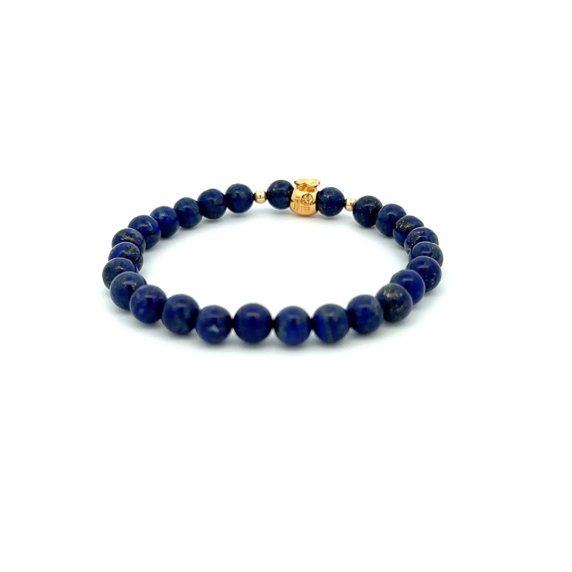 18K Gold Money Bag Lucky Charm Beads Bracelet Gemstones Lapis Lazuli 6mm