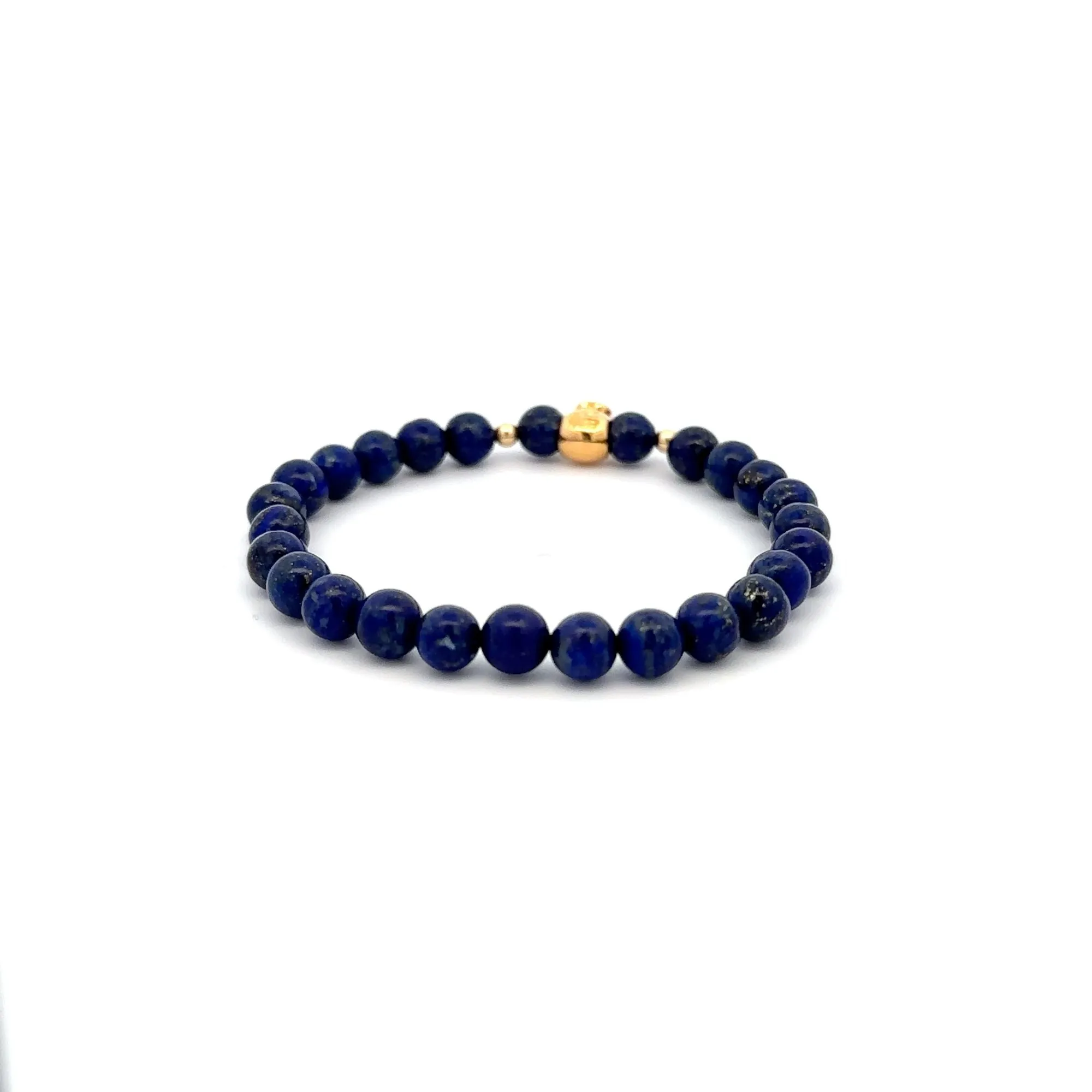 18K Gold Money Bag Lucky Charm Beads Bracelet Gemstones Lapis Lazuli 6mm
