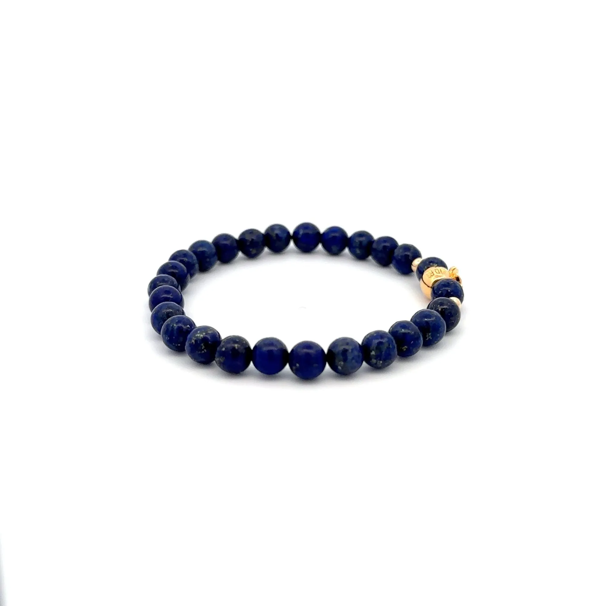18K Gold Money Bag Lucky Charm Beads Bracelet Gemstones Lapis Lazuli 6mm
