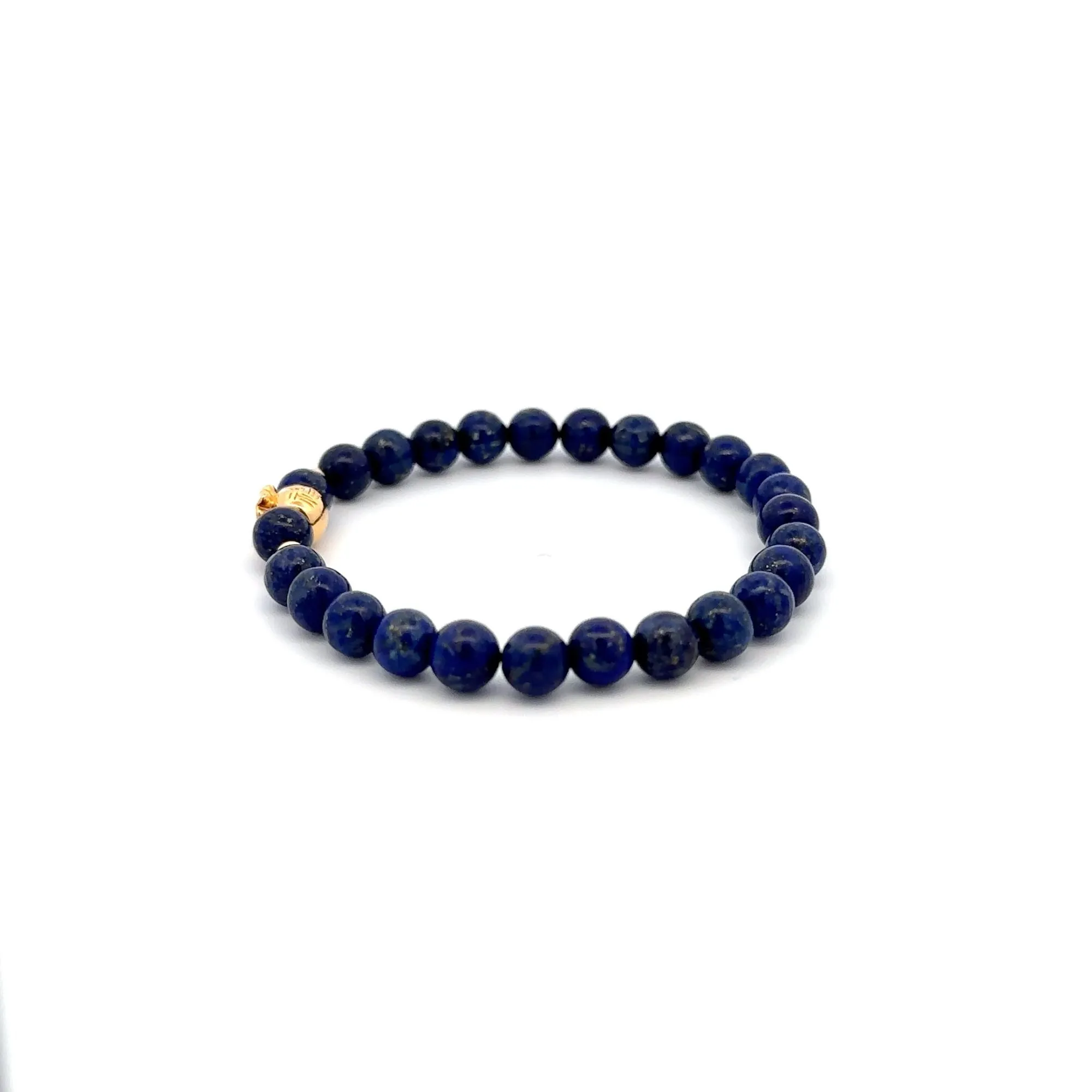 18K Gold Money Bag Lucky Charm Beads Bracelet Gemstones Lapis Lazuli 6mm