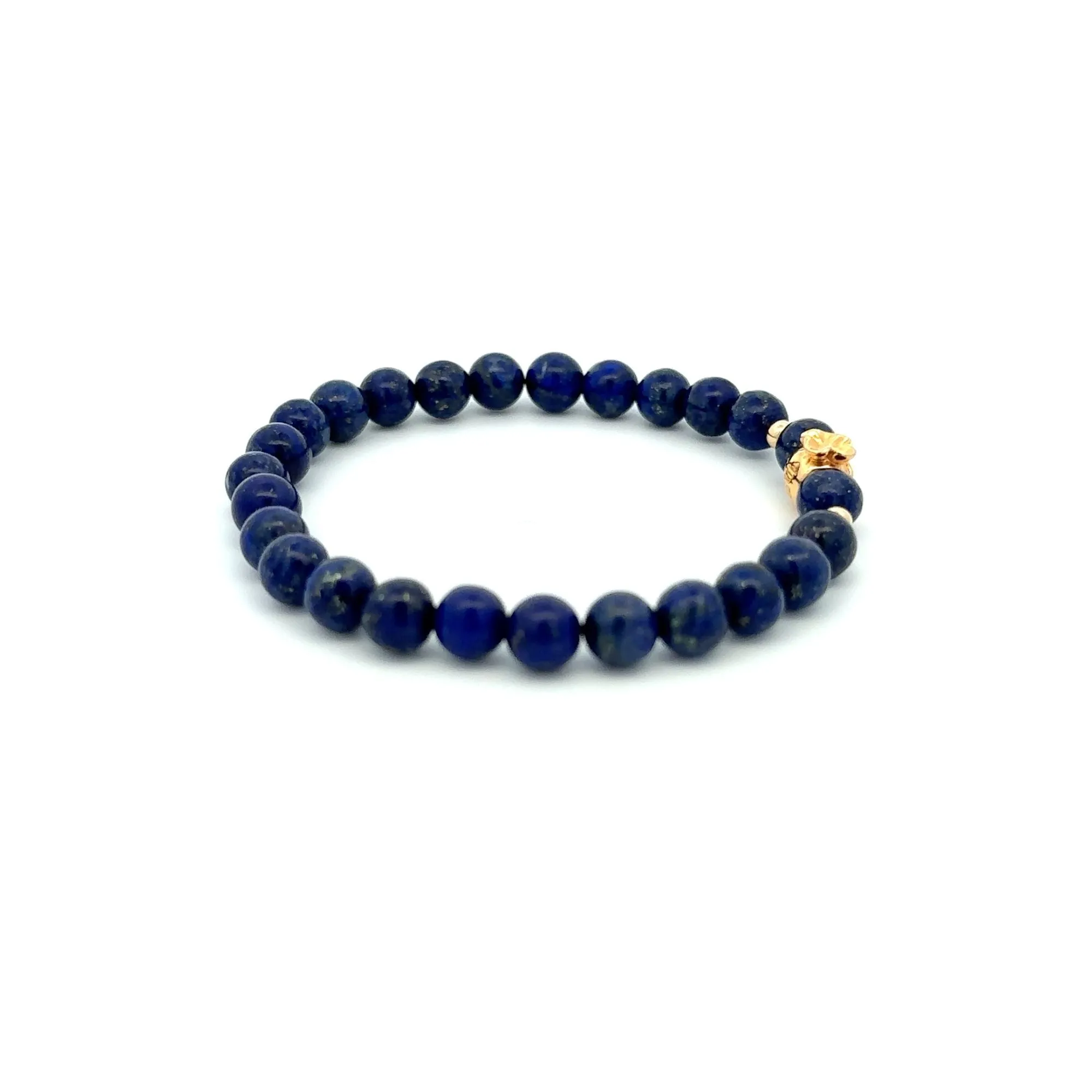 18K Gold Money Bag Lucky Charm Beads Bracelet Gemstones Lapis Lazuli 6mm