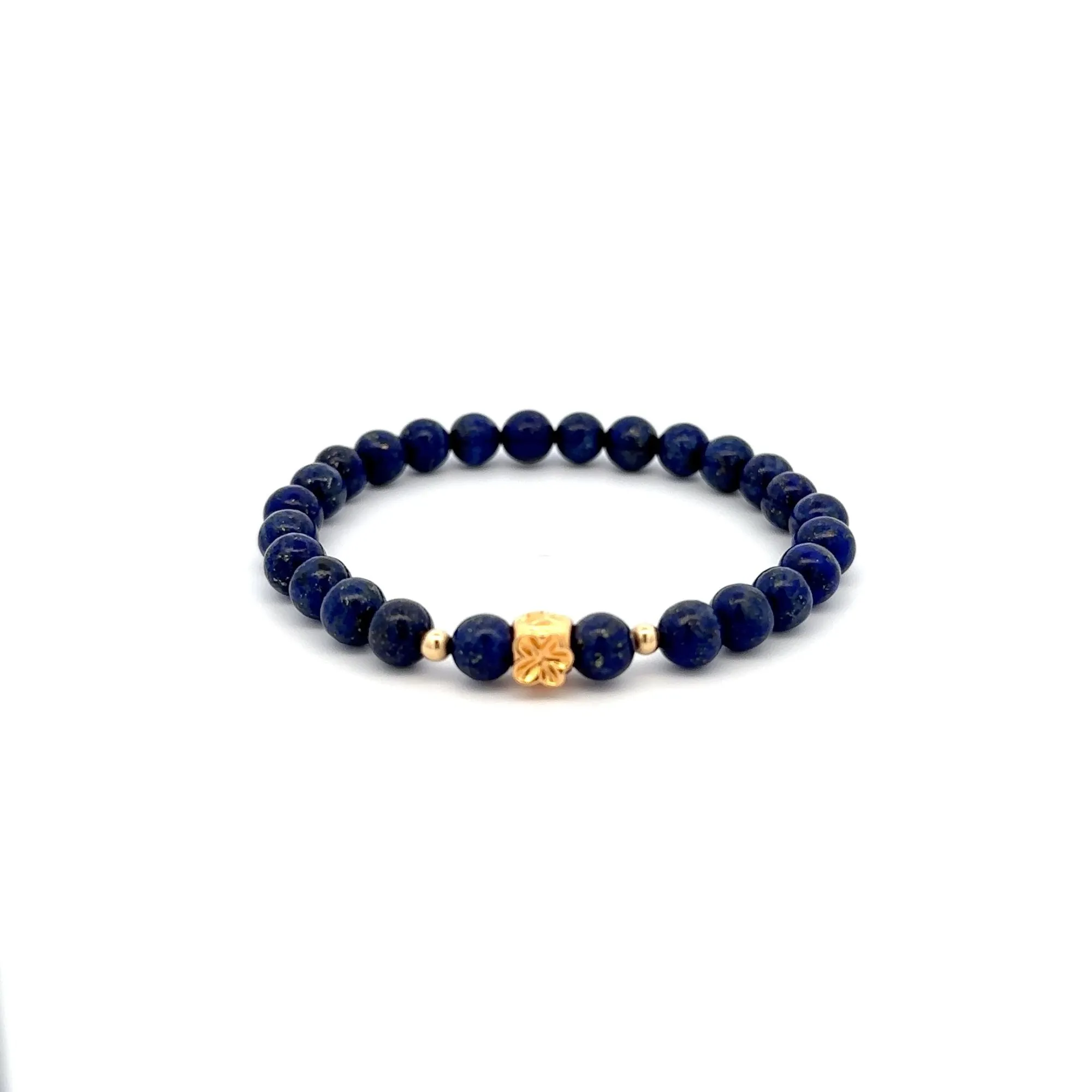 18K Gold Money Bag Lucky Charm Beads Bracelet Gemstones Lapis Lazuli 6mm