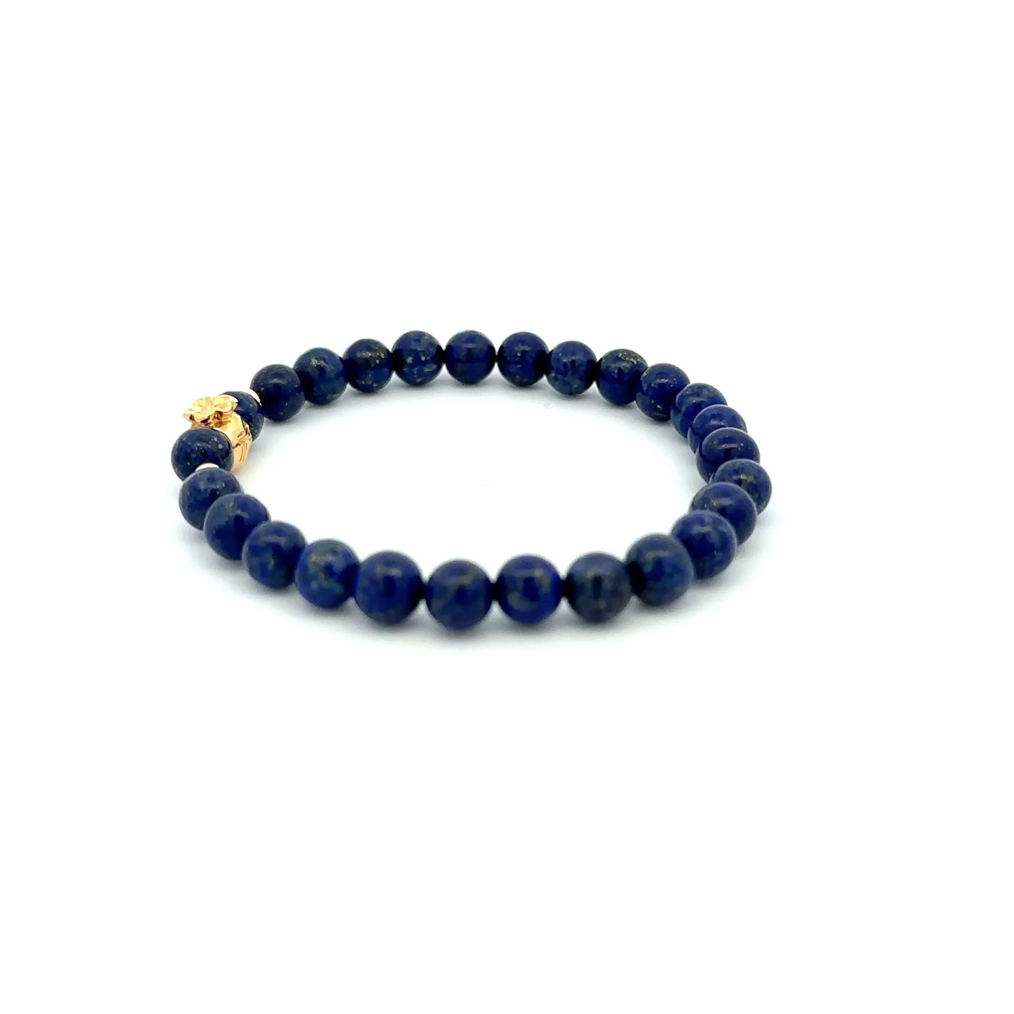 18K Gold Money Bag Lucky Charm Beads Bracelet Gemstones Lapis Lazuli 6mm