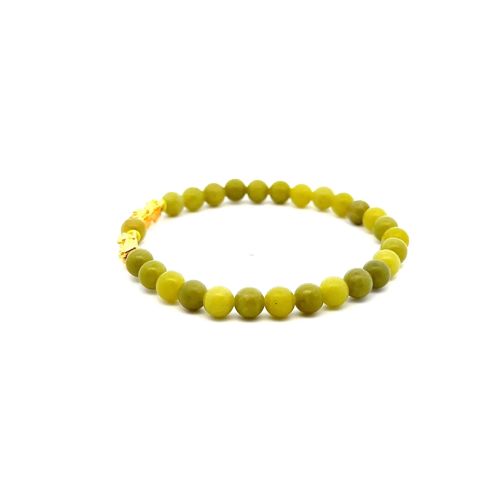 18K Gold Pixiu Piyao Lucky Charm Bracelet Gemstones August Birthstones Peridot 6mm Size 7.25"