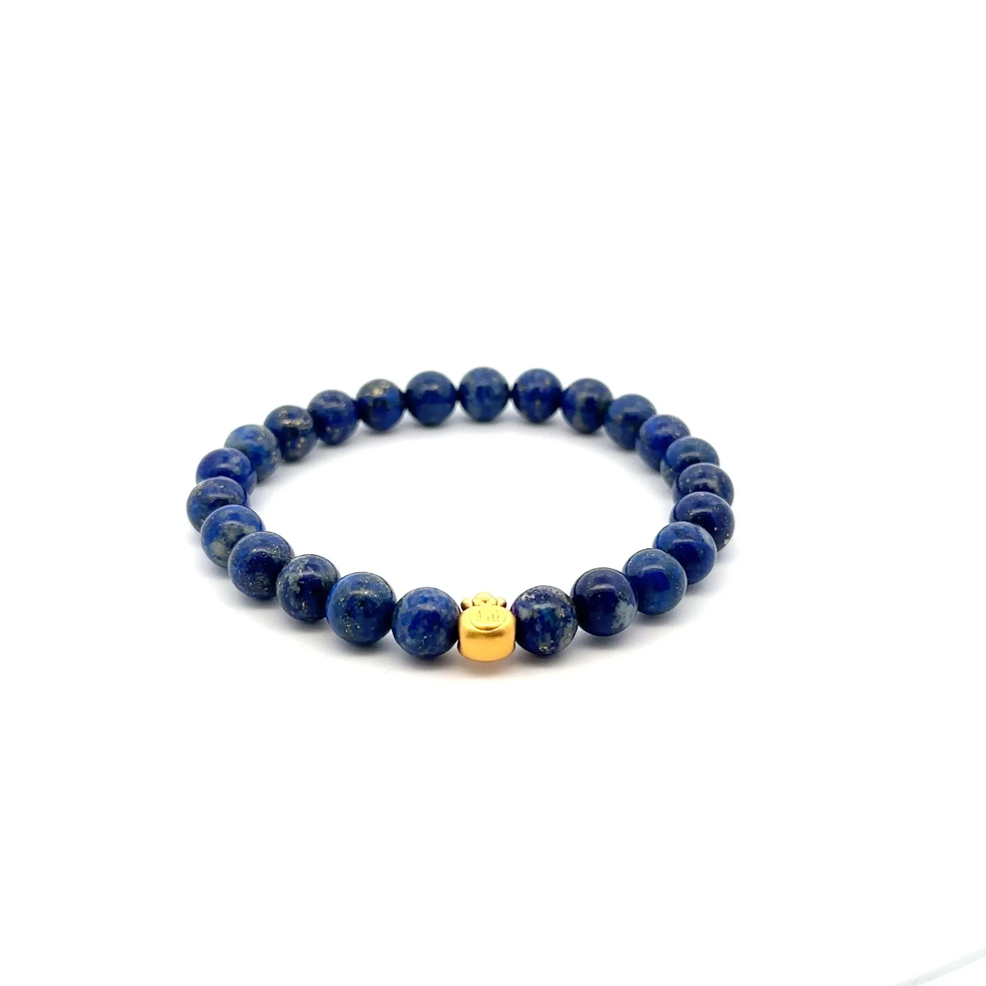 24K Gold Money Bag Lucky Charm Stretchable Bracelet Gemstones Natural Lapis Lazuli 8mm Size 7"