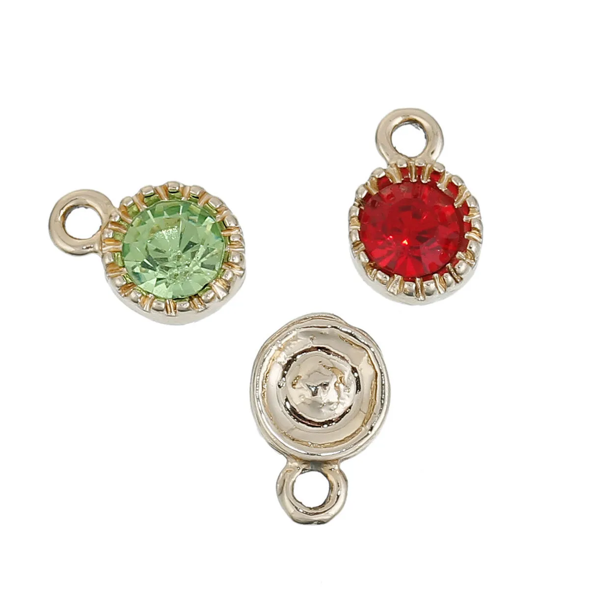 50 Rhinestone Channel Set Charm Pendant Drops, collection mixed colors as shown, gold metal, 14mm x 9mm, chg0497