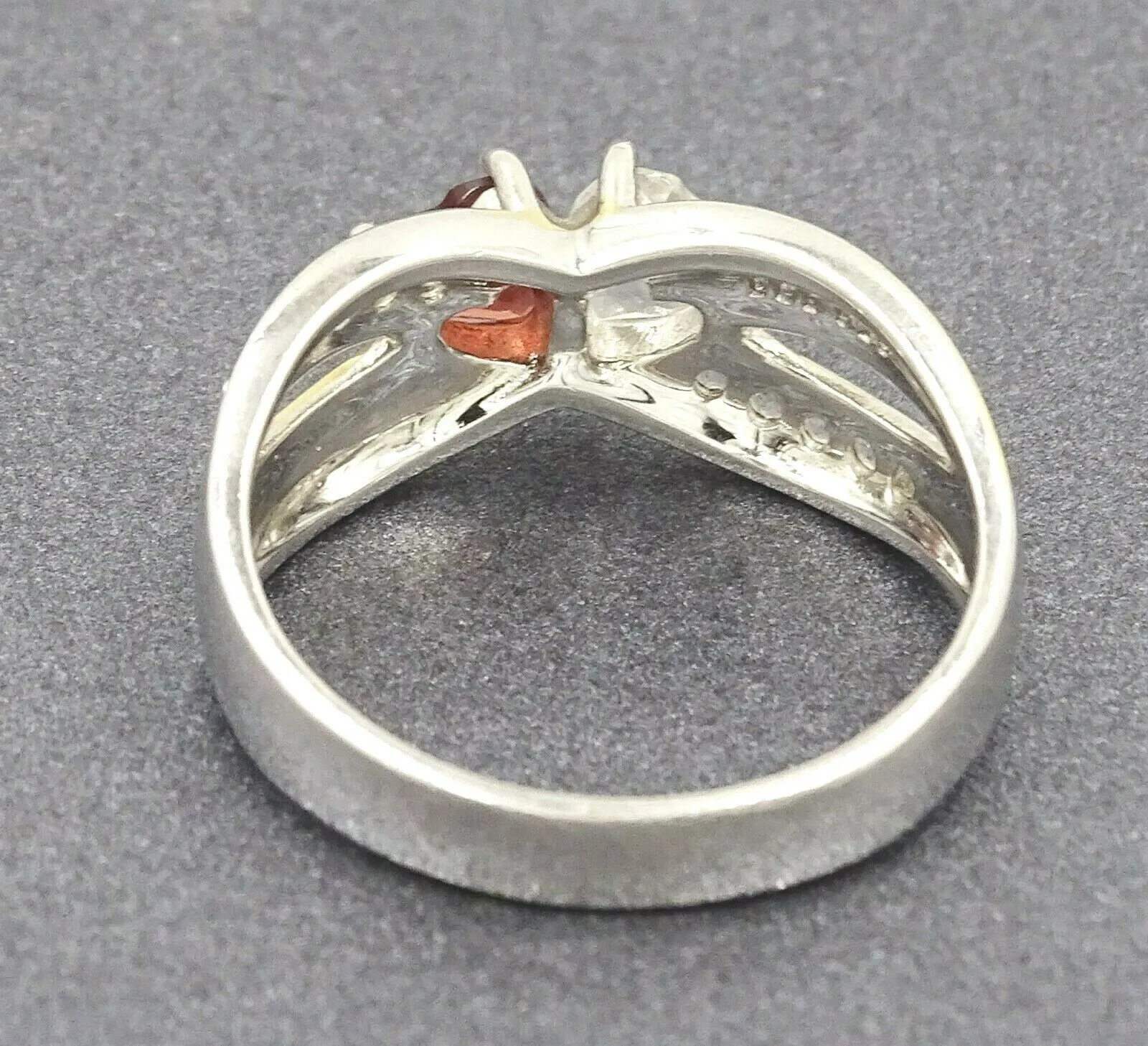 925 Sterling Silver Garnet & Cubic Zirconia Cross-Over Ring