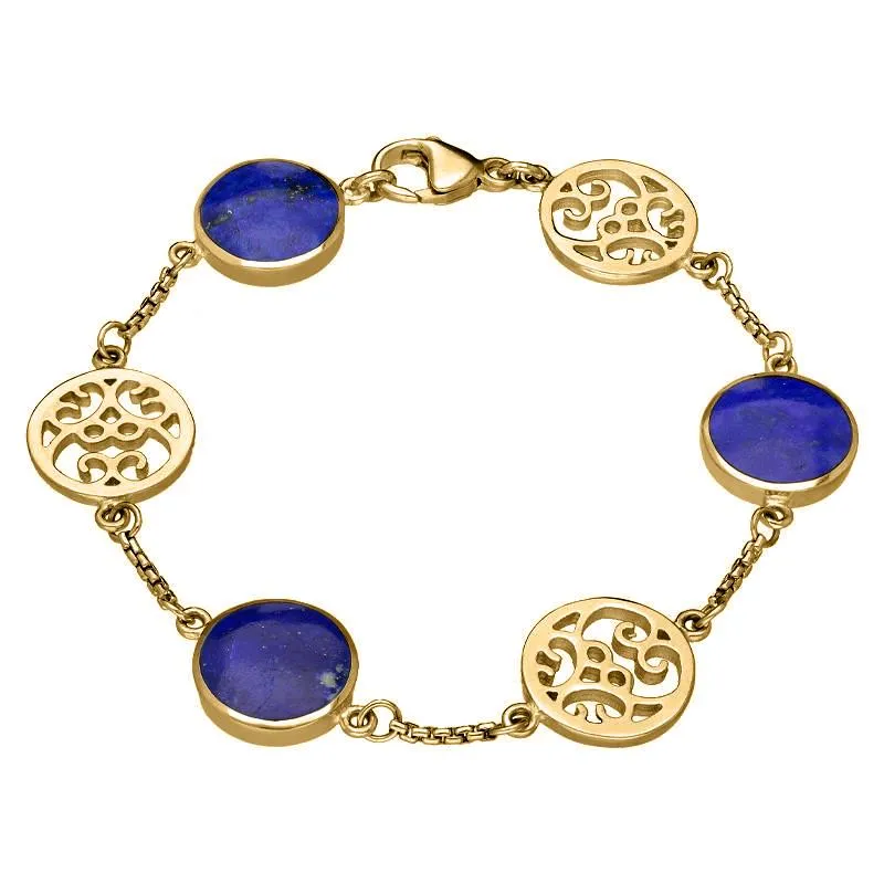 9ct Yellow Gold Lapis Lazuli Flore Filigree Bracelet