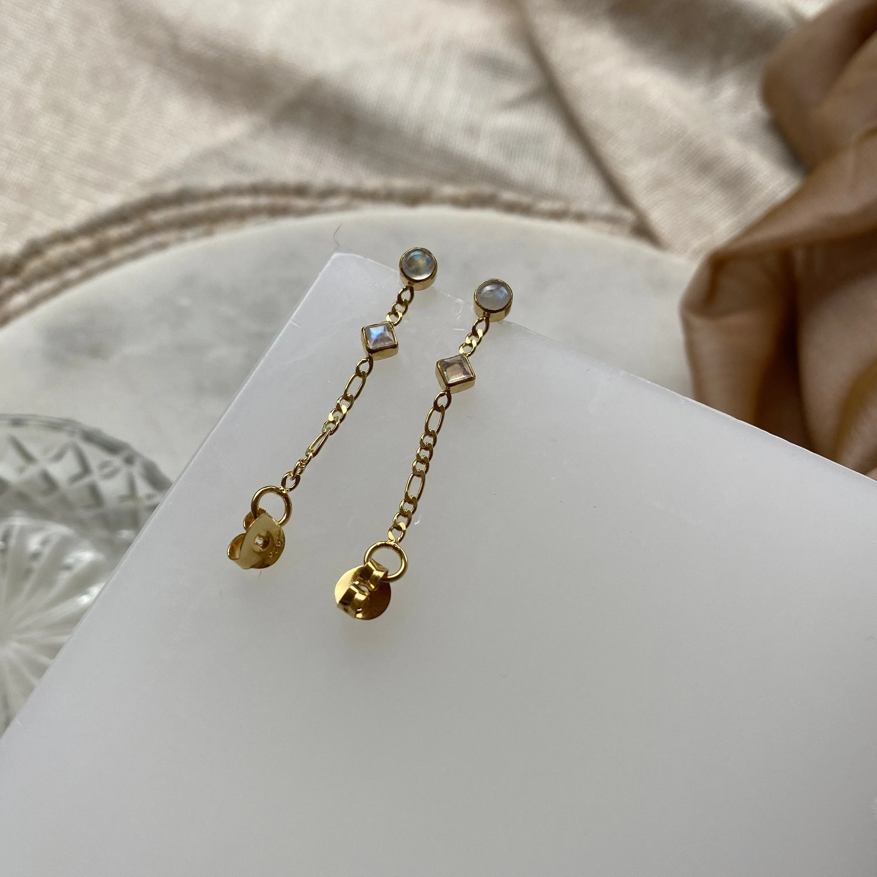 Ada 14K Gold Vermeil Rainbow Moonstone Studs