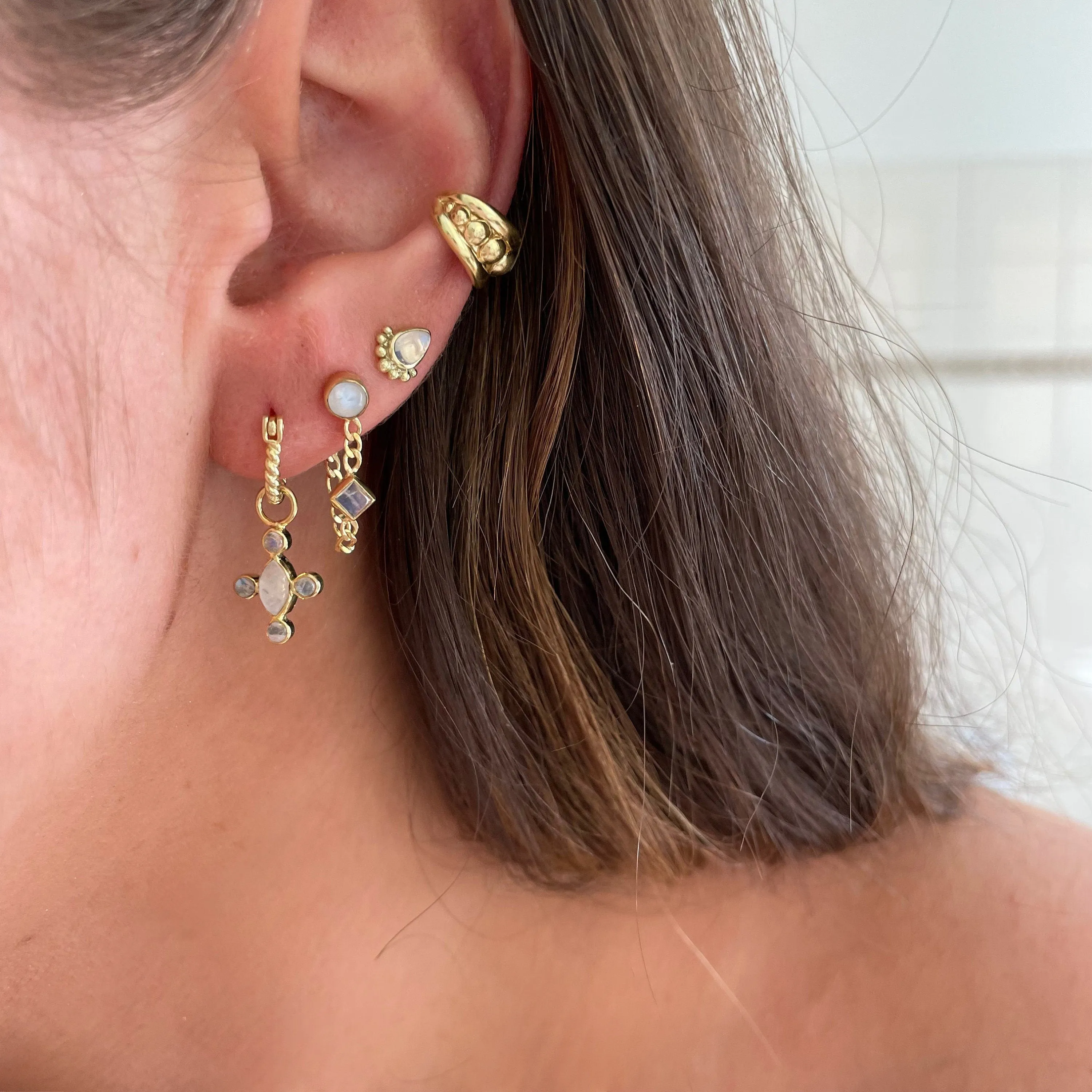Ada 14K Gold Vermeil Rainbow Moonstone Studs
