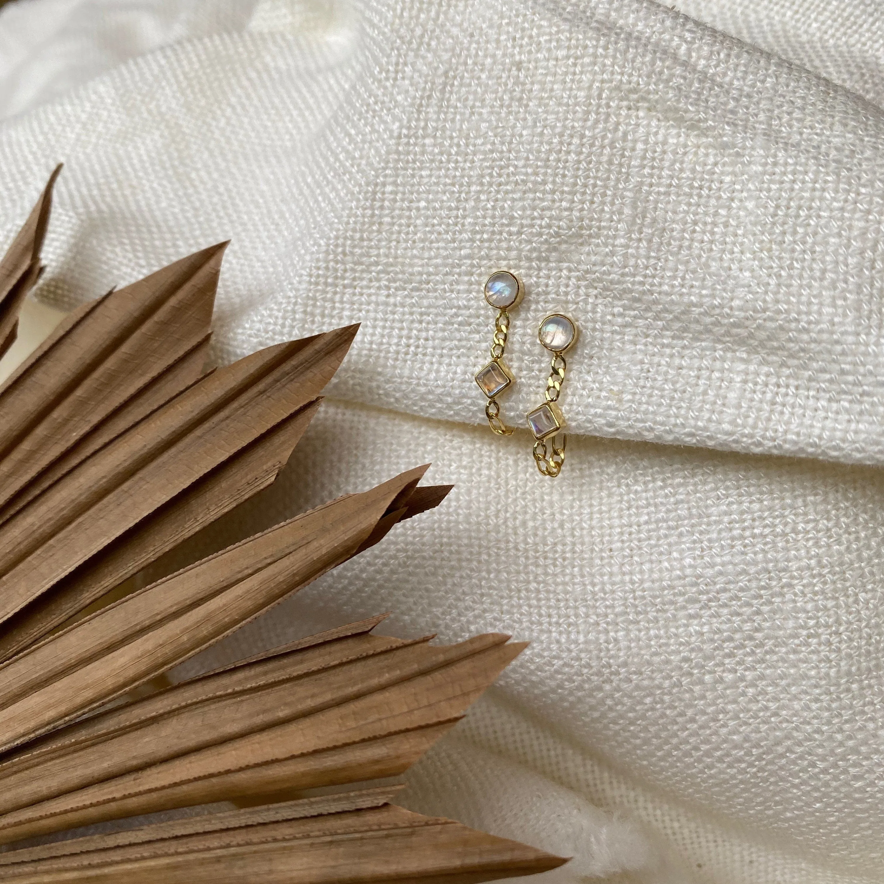 Ada 14K Gold Vermeil Rainbow Moonstone Studs