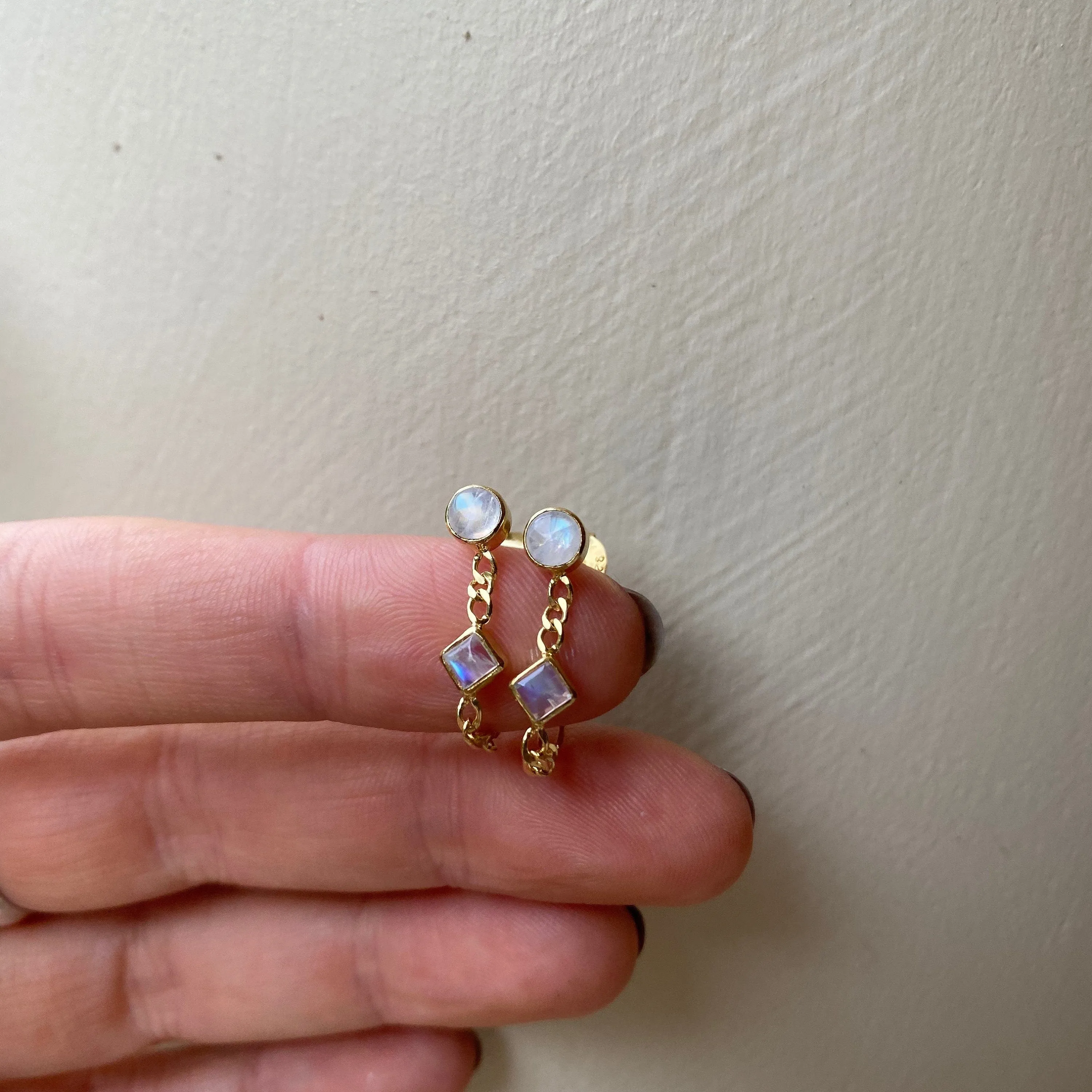 Ada 14K Gold Vermeil Rainbow Moonstone Studs