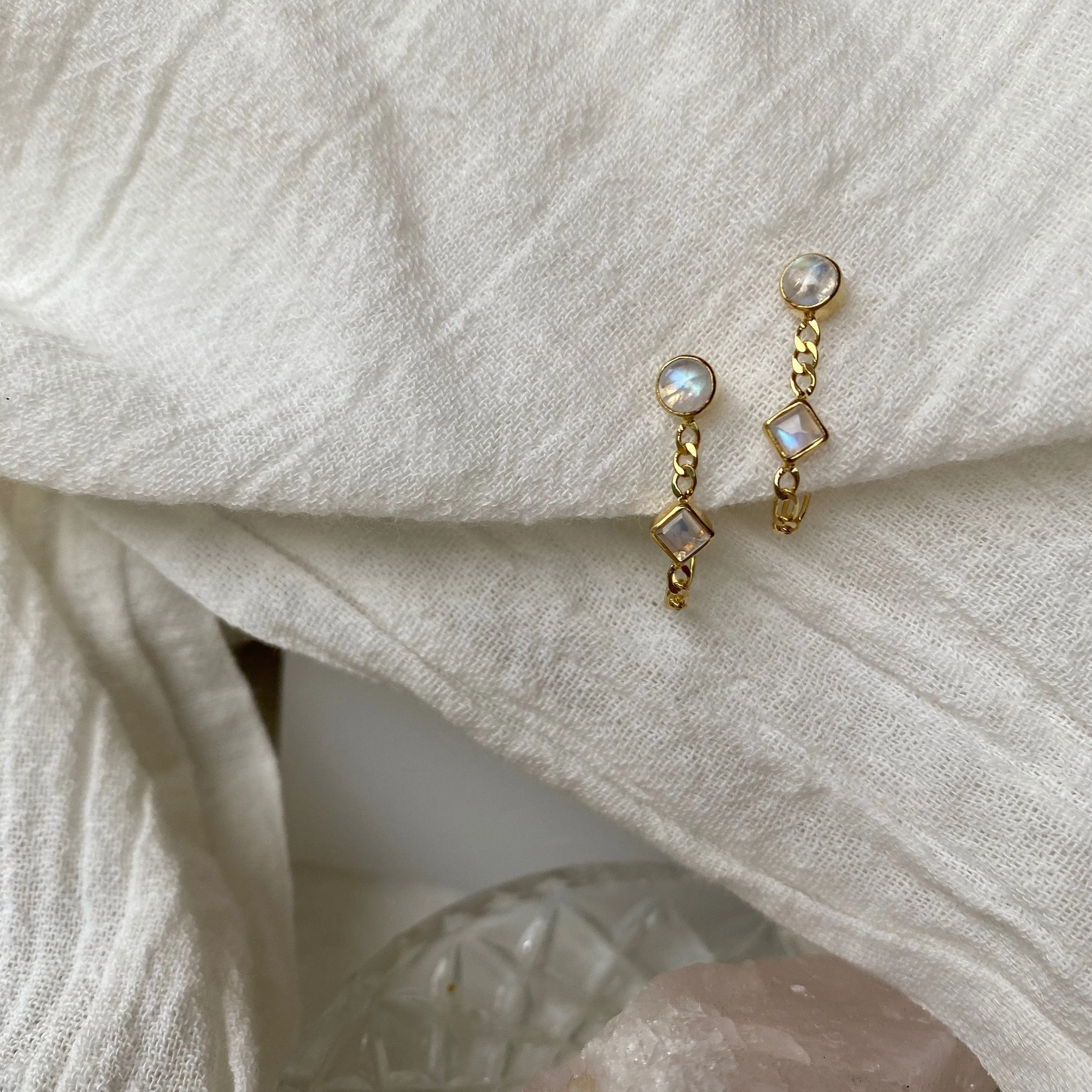 Ada 14K Gold Vermeil Rainbow Moonstone Studs