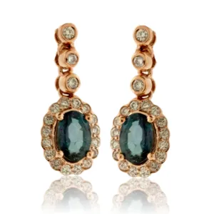 Alexandrite and Diamond Halo Dangle Earrings