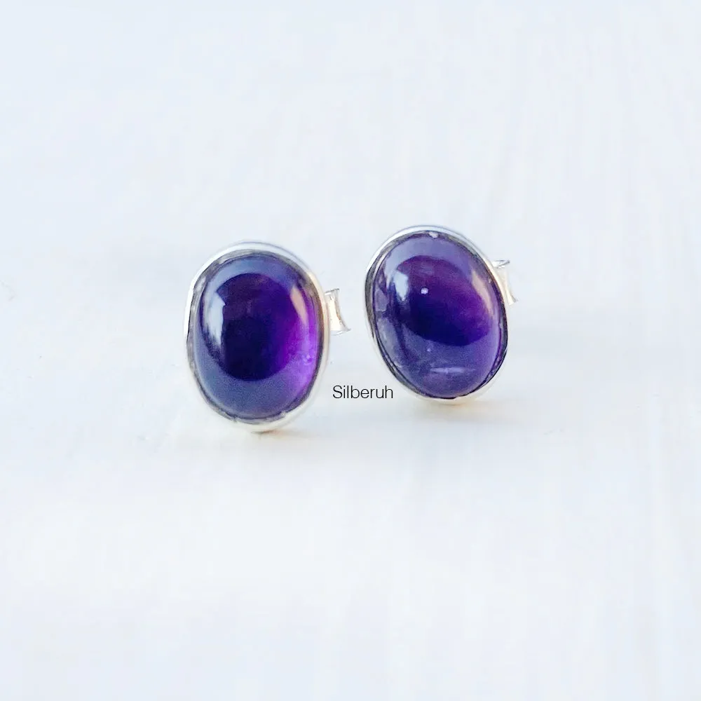 Amethyst Oval Silver Stud