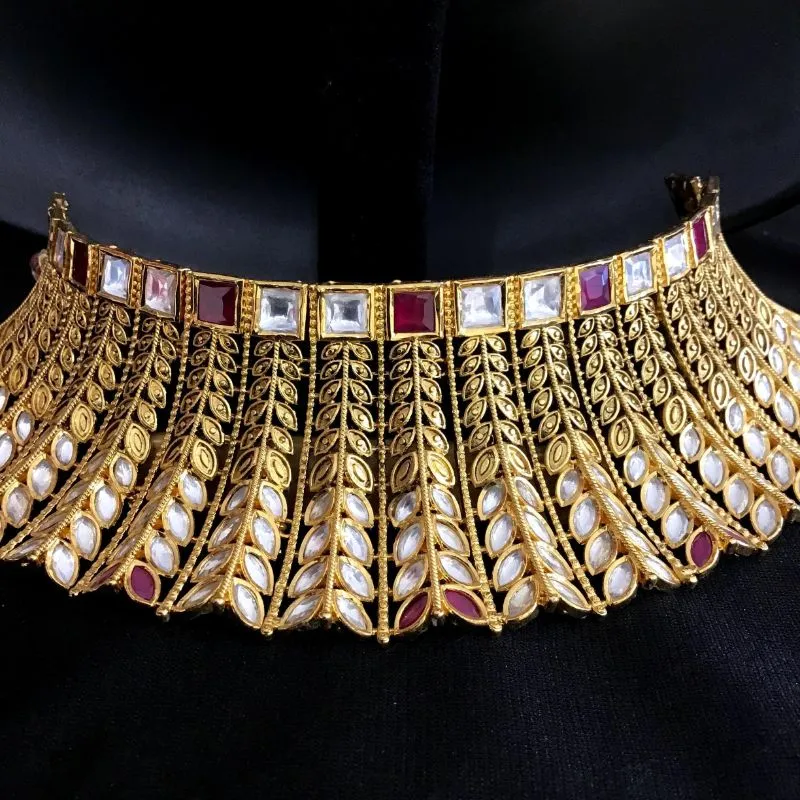 Antique Gold Finish Designer Bridal Kundan Choker Set 6494-1225