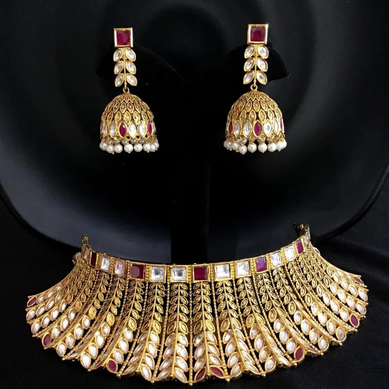 Antique Gold Finish Designer Bridal Kundan Choker Set 6494-1225