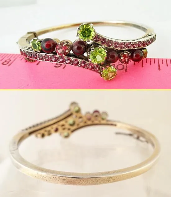 Antique Victorian Bracelet Bangle Peridot Garnet  Napoleon III French  (5440)