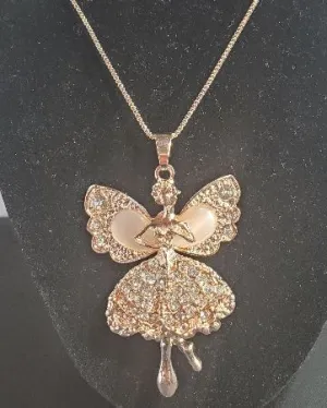 AZ157 Rose Gold Fairy Moonstone & Rhinestones Necklace with FREE Earrings