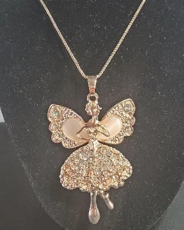 AZ157 Rose Gold Fairy Moonstone & Rhinestones Necklace with FREE Earrings