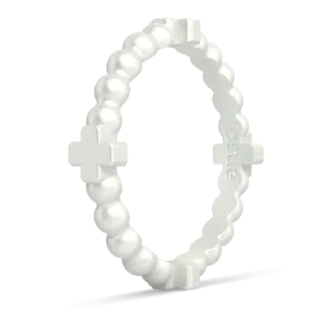 Beaded Cross Stackable Silicone Ring - Metallic Pearl