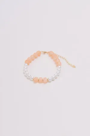 Beaded Pearl & Orange Stone Bracelet