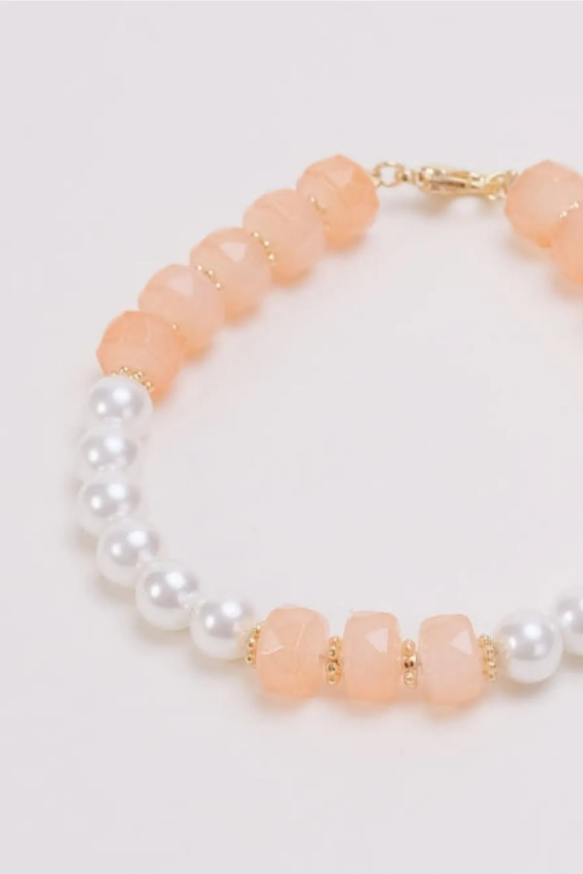 Beaded Pearl & Orange Stone Bracelet