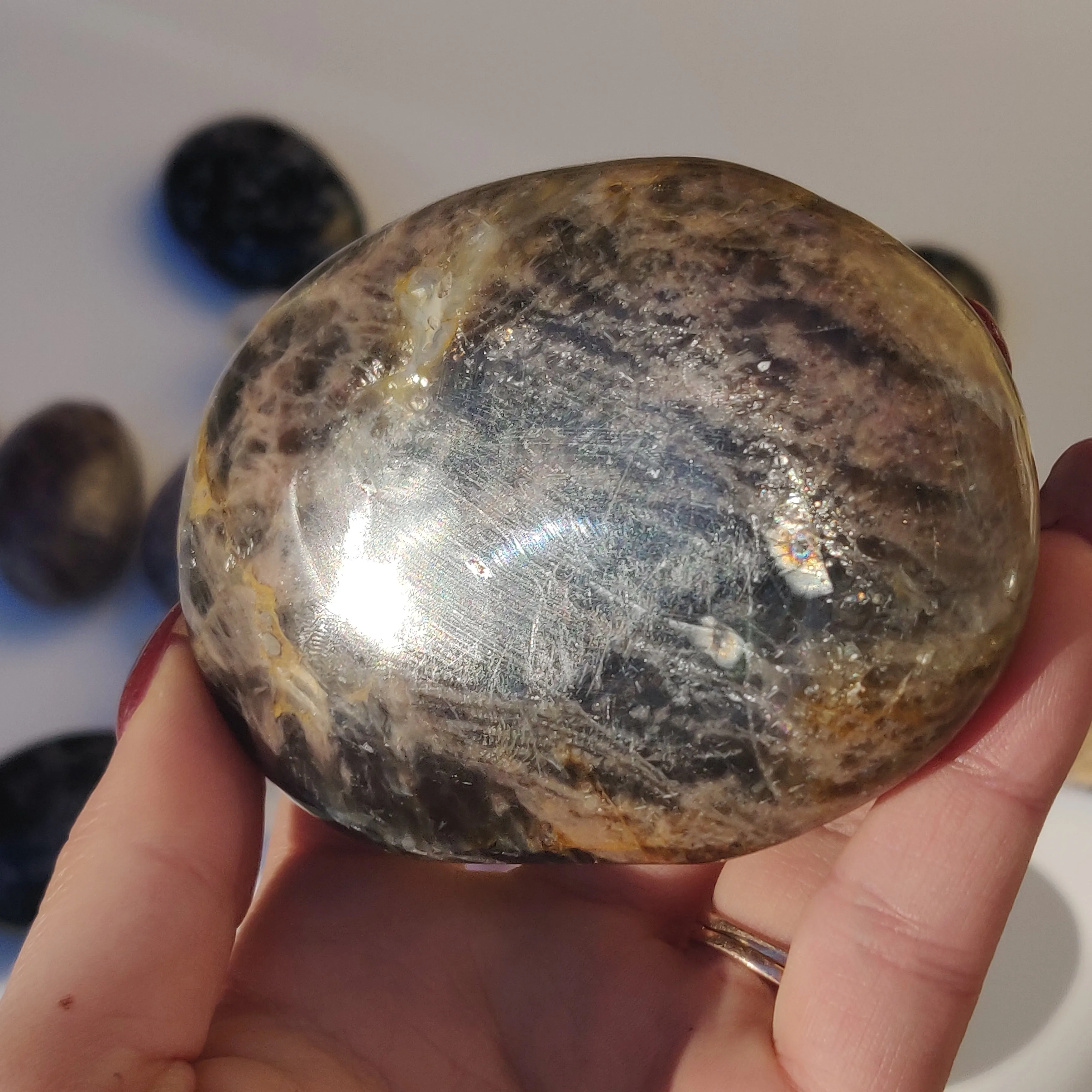 Black Moonstone Palm Stone, Flashy Black Moonstone (#4)
