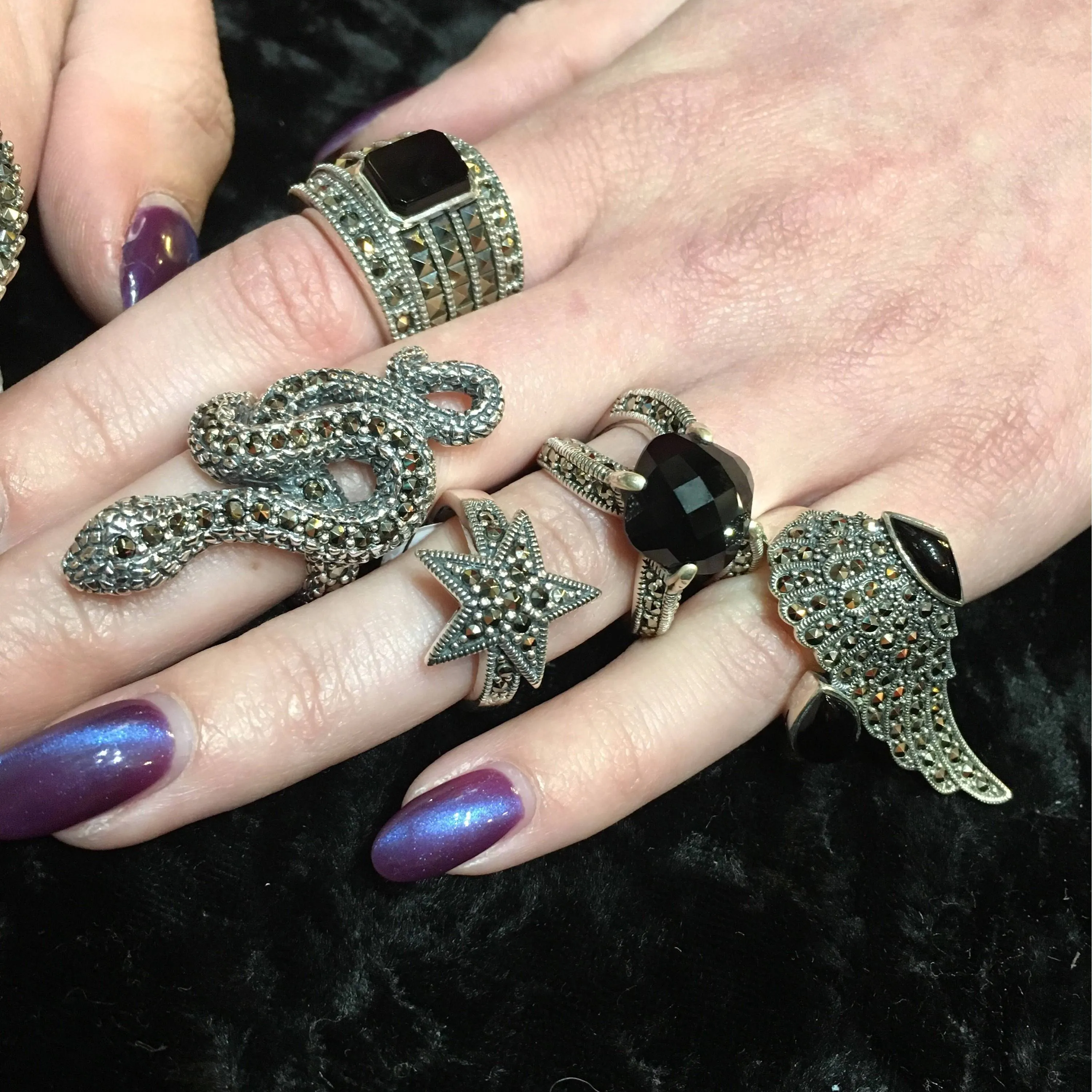 Black Onyx Art Deco sparkly squares Ring