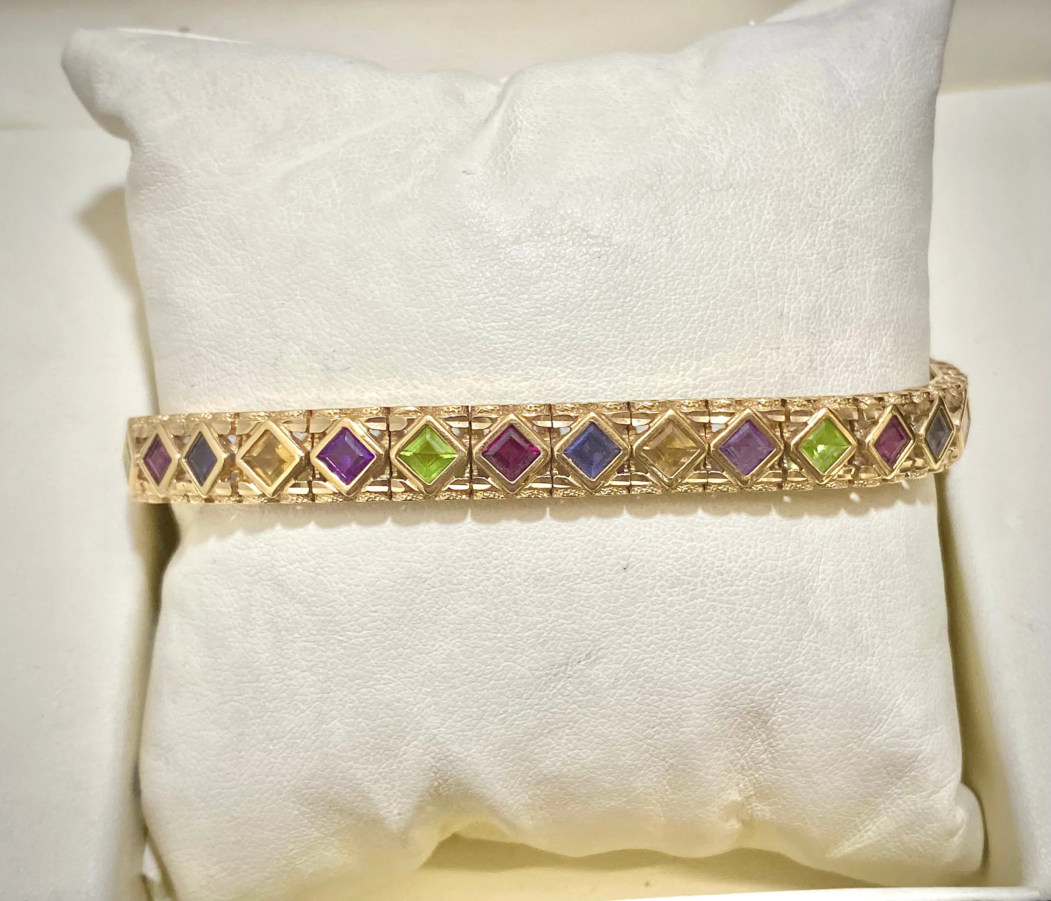 BRACELET Unique Solid Yellow Gold w/ 27 Multi Colored Stones - $10K APR w/ CoA!!