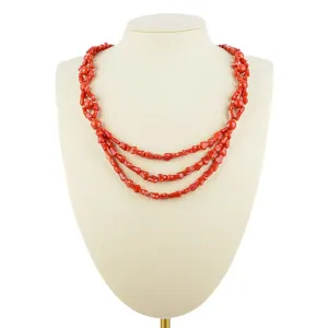 Chinese Export Coral Woven 3 Strand Necklace