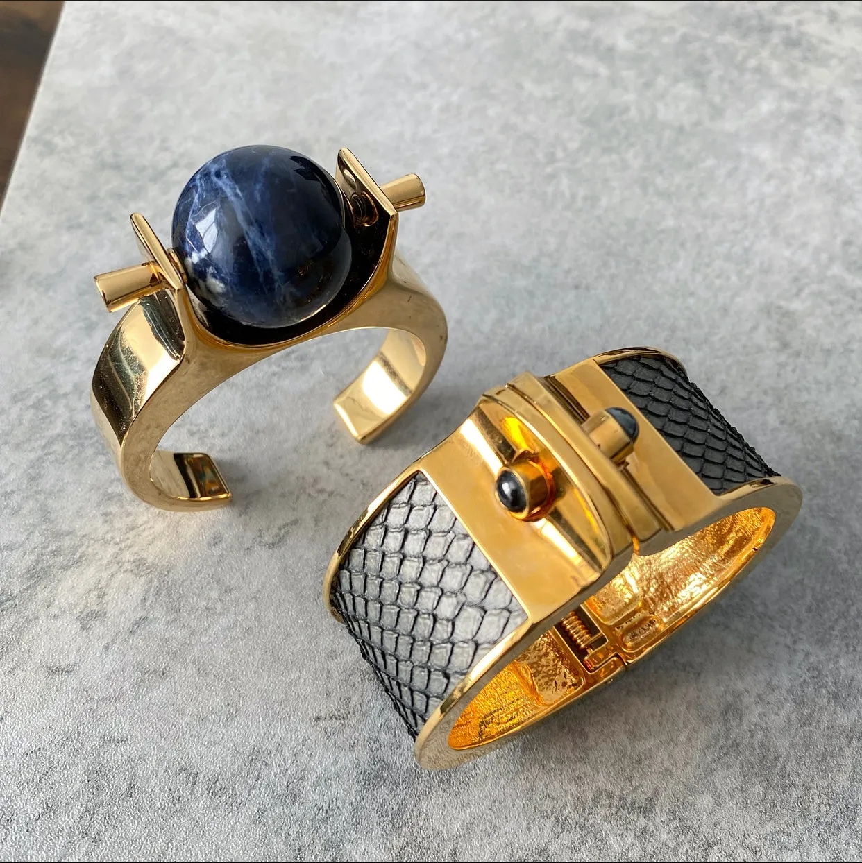 Chloe Architectural Cuff Bracelet with Lapis Stone