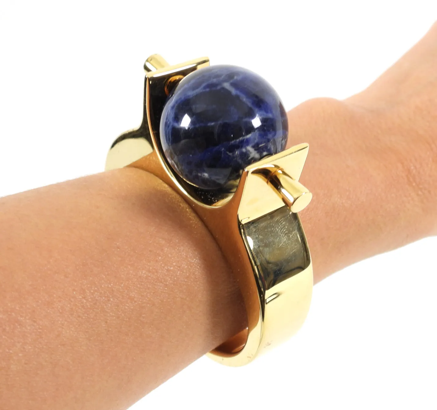 Chloe Architectural Cuff Bracelet with Lapis Stone
