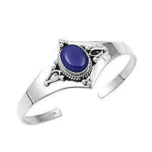 Darian: 4 Corners Lapis Lazuli Sterling Silver Cuff Bangle Bracelet
