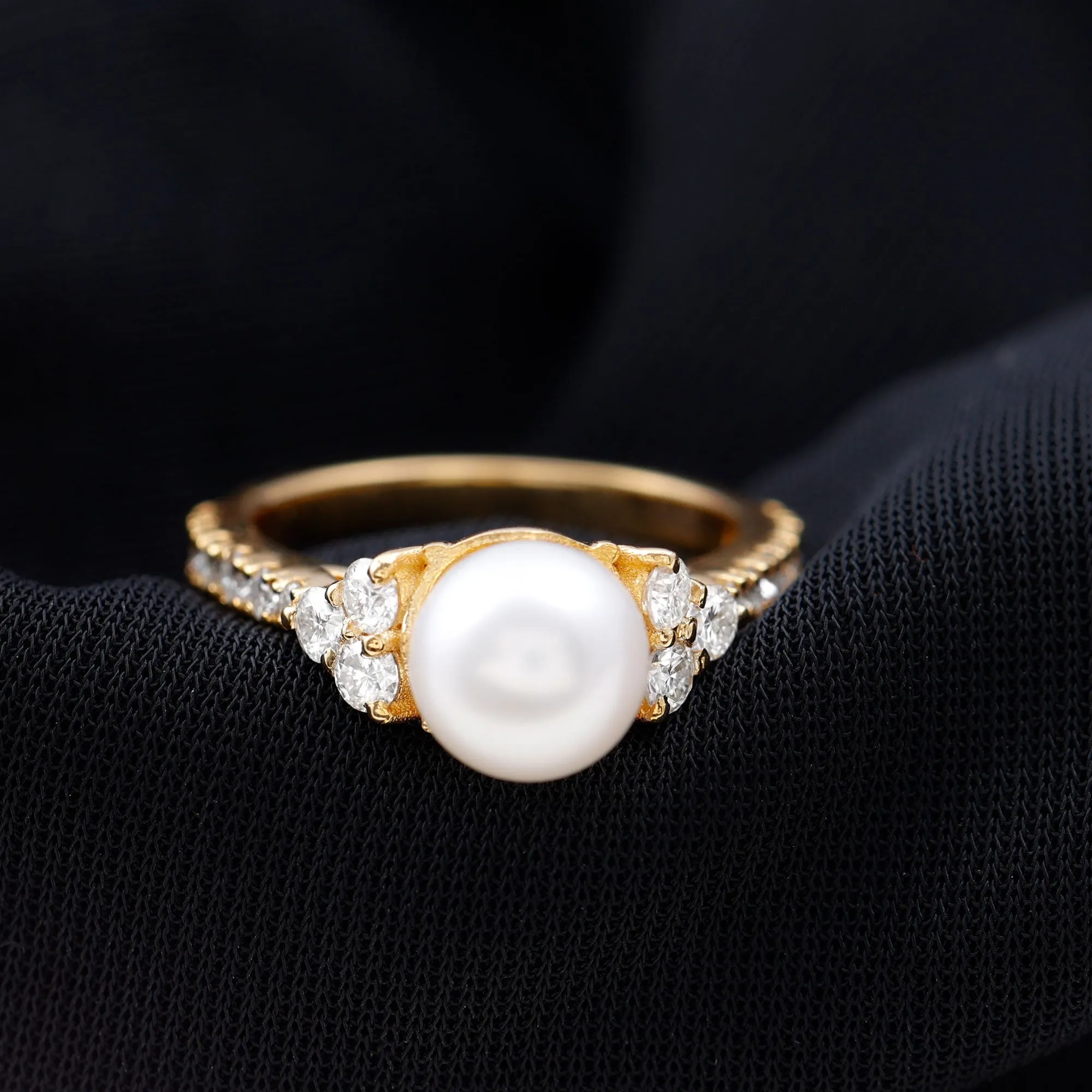 Exuberant Freshwater Pearl and Diamond Engagement Ring