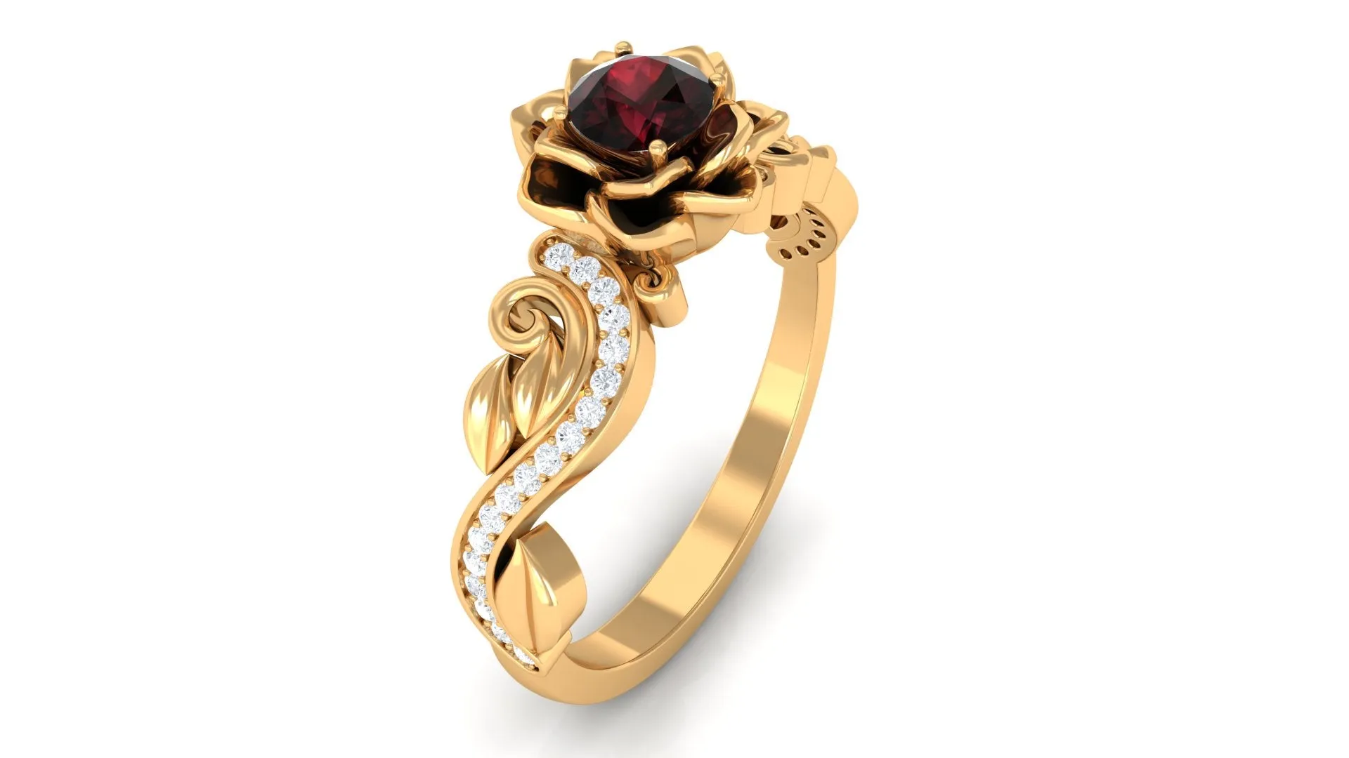 Flower Inspired Garnet and Diamond Engagement Ring
