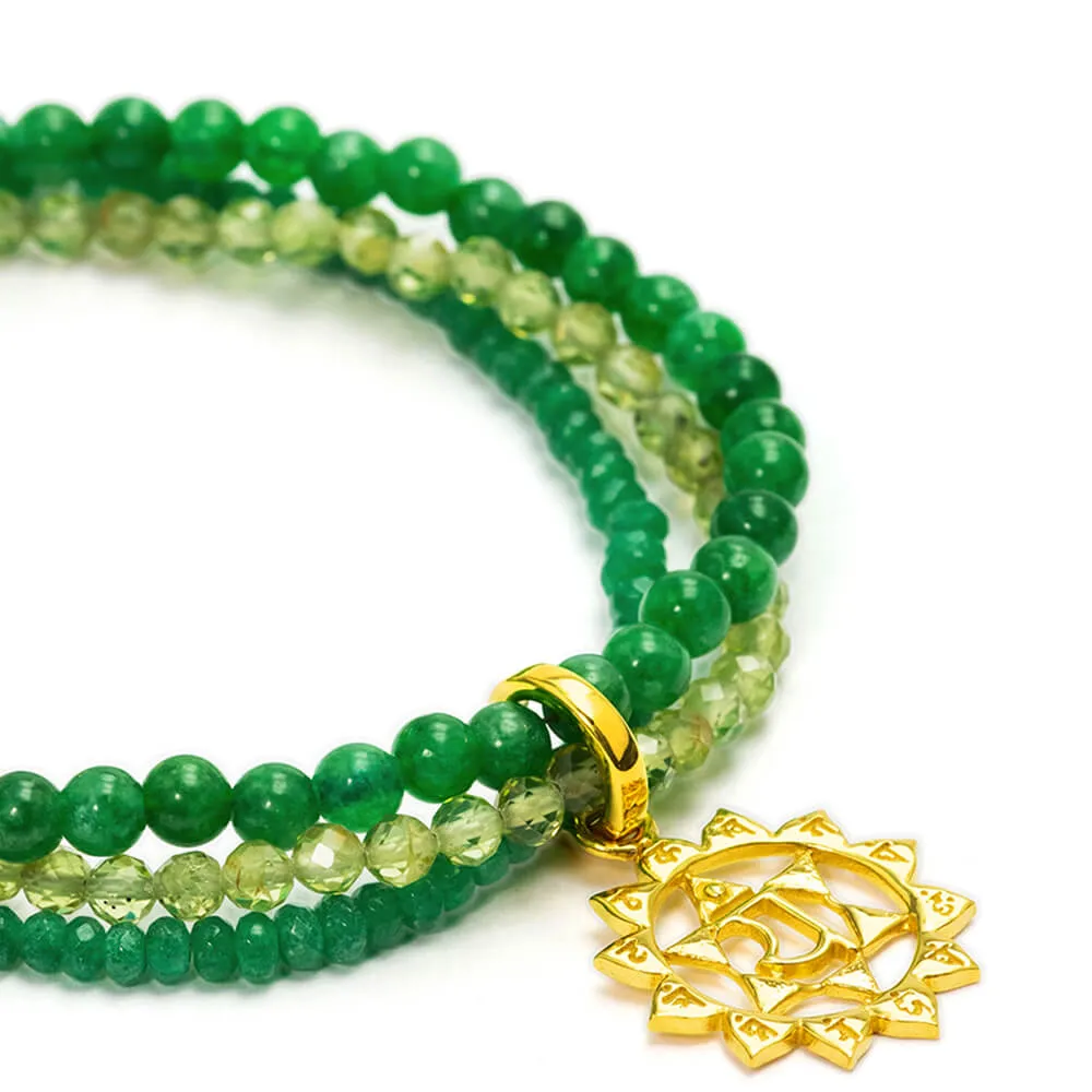 Gemstone bracelet with heart chakra charm gold-plated