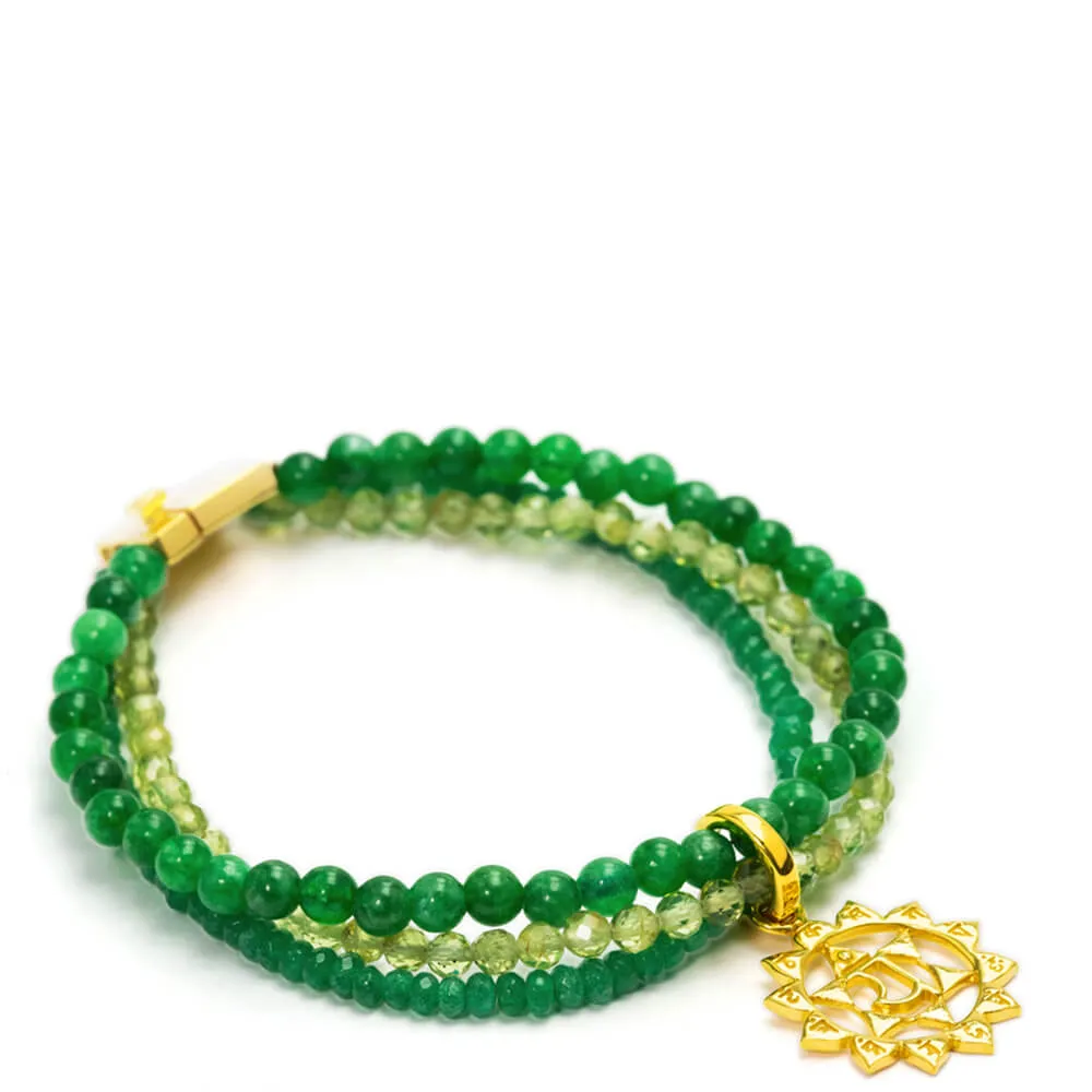 Gemstone bracelet with heart chakra charm gold-plated