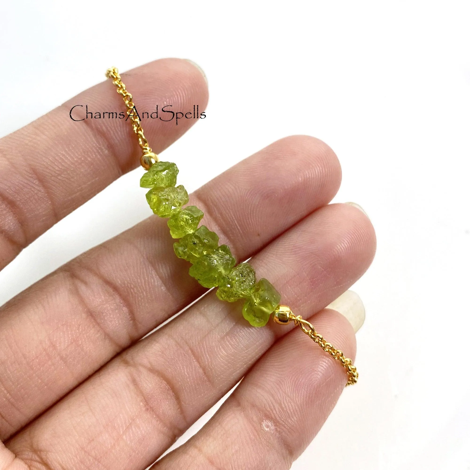 Genuine Raw Peridot Beaded Bracelet, Rough Crystal Jewelry, Adjustable Beaded Friendship Bracelet, Raw Gemstone bracelet, Beads Bracelet
