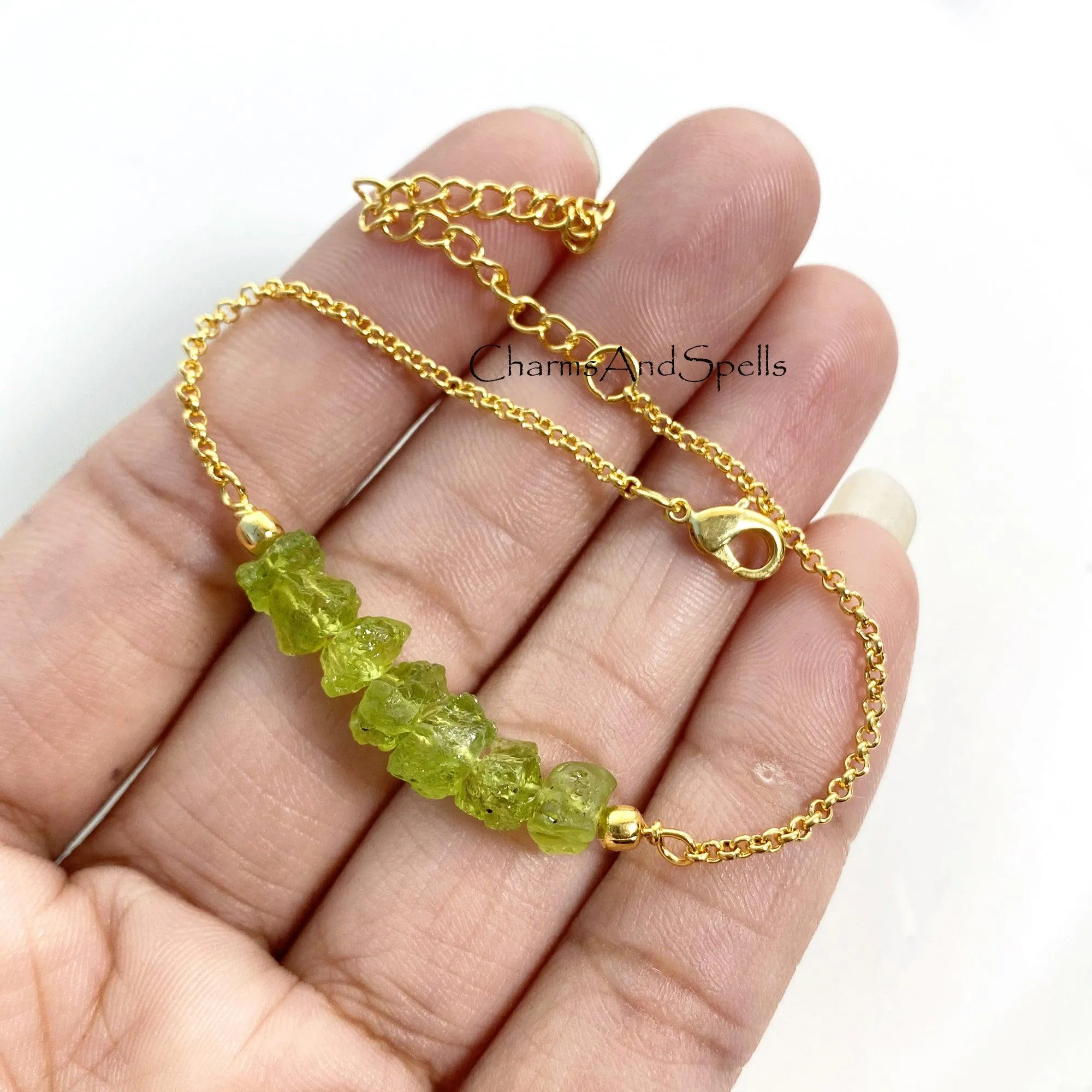 Genuine Raw Peridot Beaded Bracelet, Rough Crystal Jewelry, Adjustable Beaded Friendship Bracelet, Raw Gemstone bracelet, Beads Bracelet