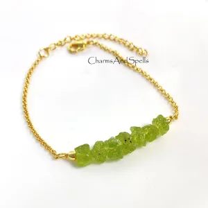 Genuine Raw Peridot Beaded Bracelet, Rough Crystal Jewelry, Adjustable Beaded Friendship Bracelet, Raw Gemstone bracelet, Beads Bracelet