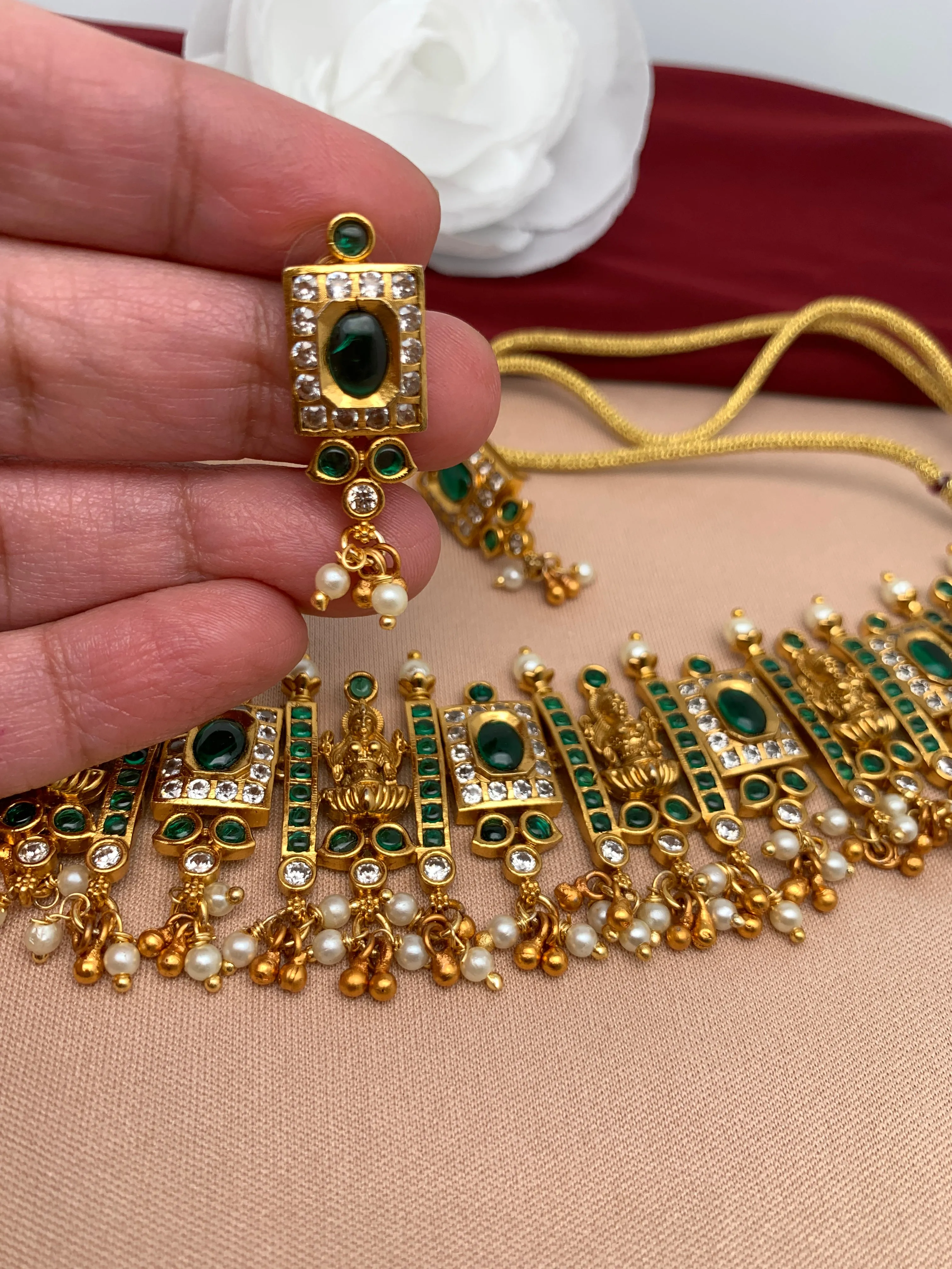Goddess Lakshmi Green Stone Choker