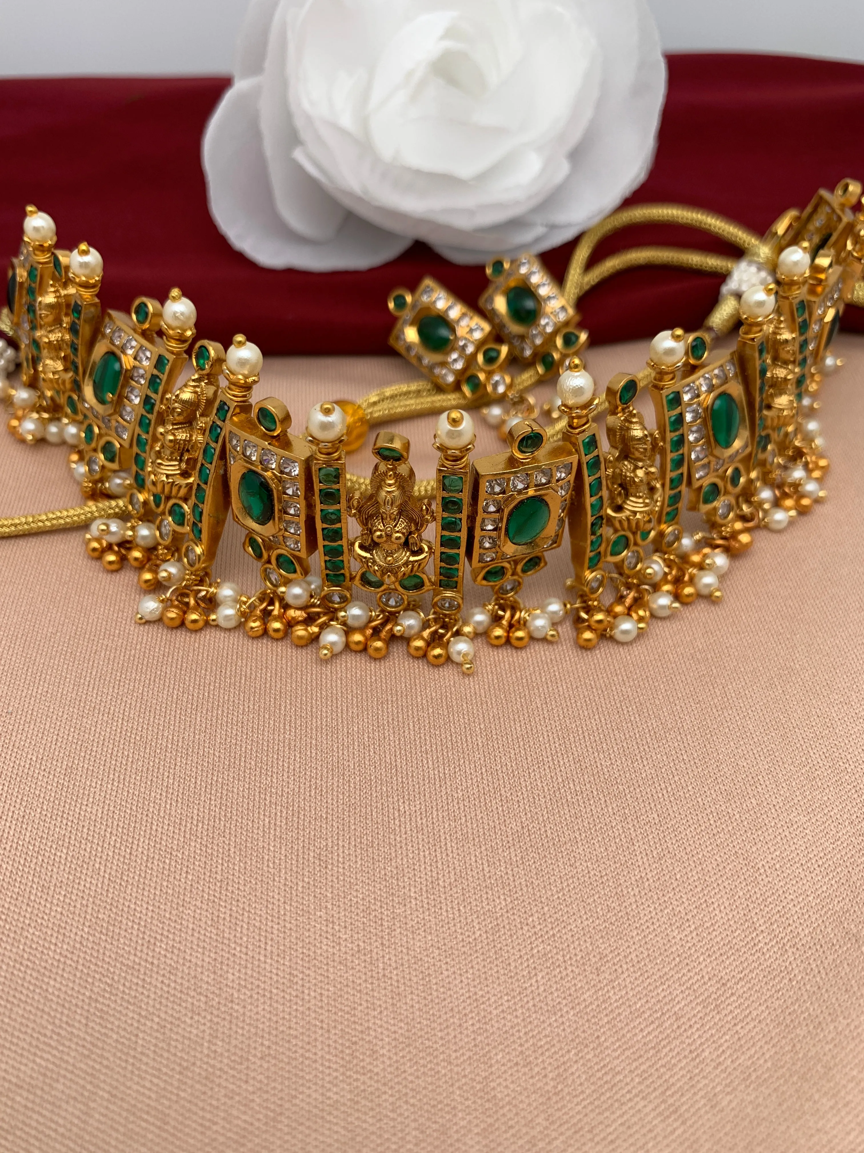 Goddess Lakshmi Green Stone Choker